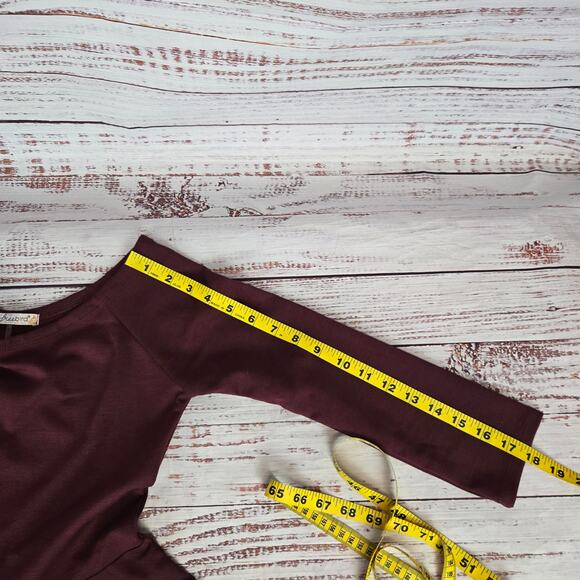 Freebird Stretch Fit & Flare Skater Dress Size S Burgandy Pleated Whimsy Fairy - Picture 12 of 14